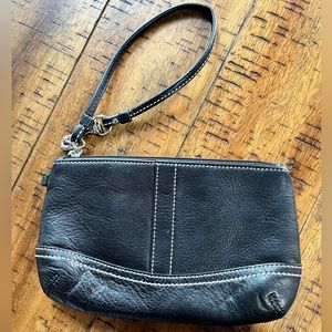COACH Leather Wristlet Black w/ White contrast Stitching